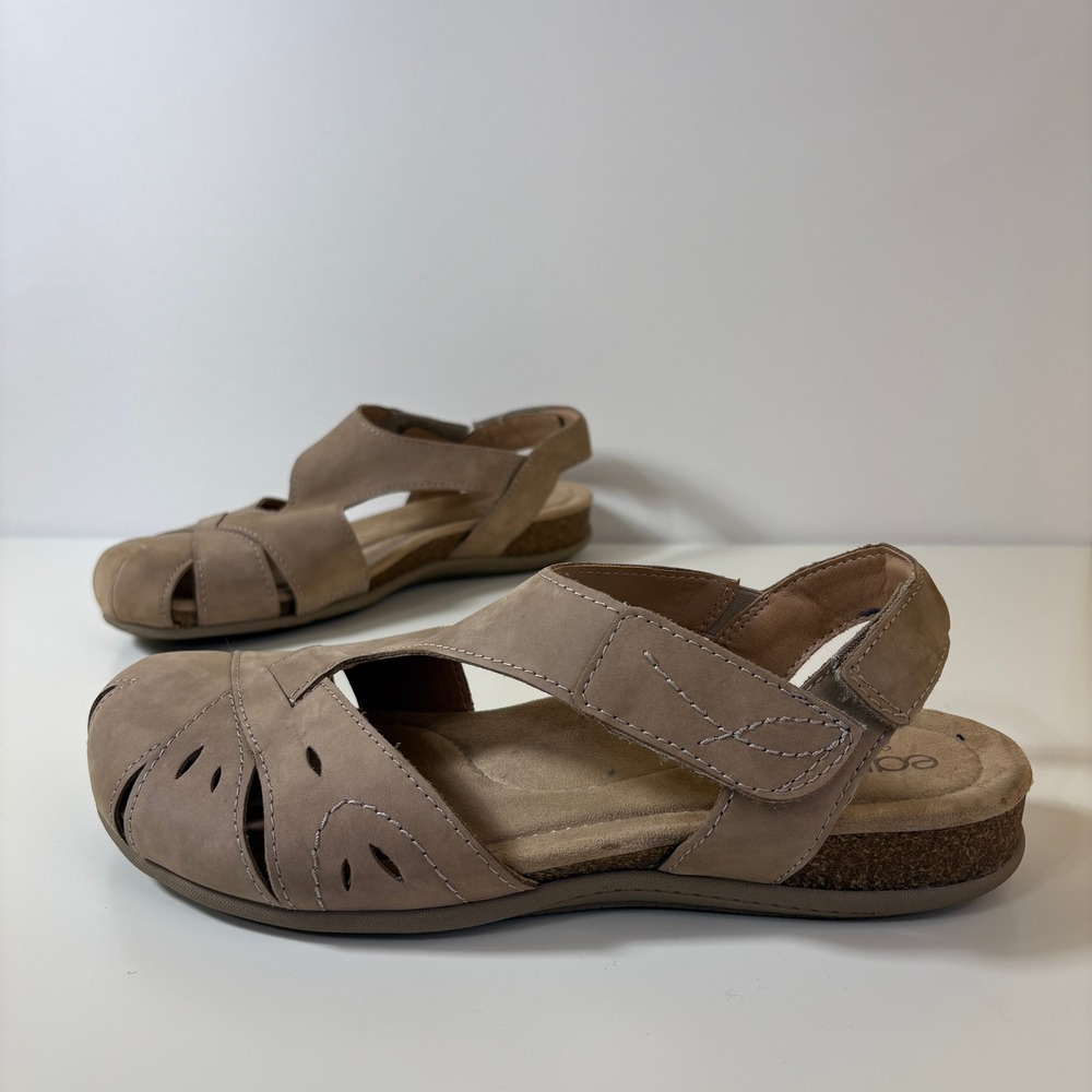 Earth Origins Womens Birdine Leather Closed Toe Comfort Wedge Sandal Sz 11 Taupe